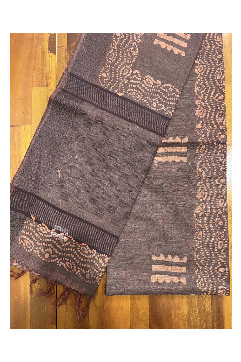 Southloom Cotton Brownish Red and Red Designer Saree with Baswara Print