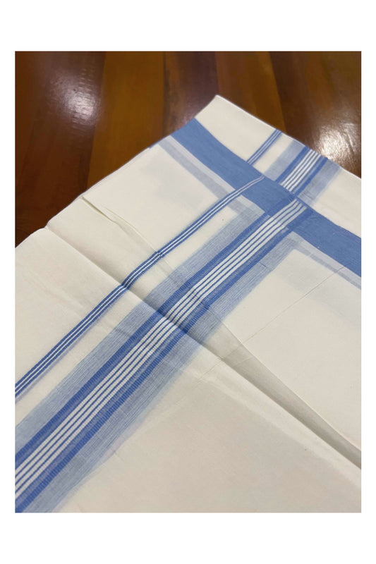 Pure White Cotton Mundu with Light Blue Kara (South Indian Dhoti)