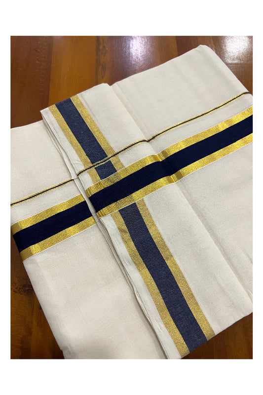 Southloom Balaramapuram Handloom Pure Cotton Mundu with Black and Kasavu Border (South Indian Dhoti)