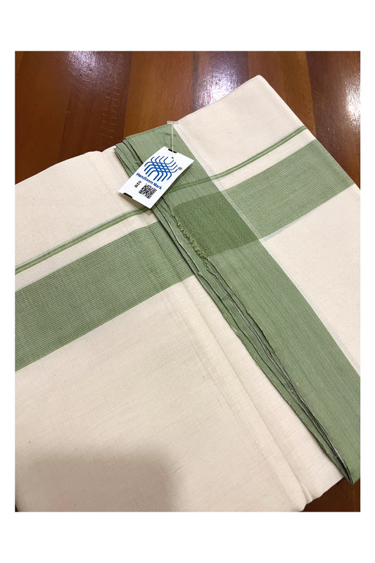 Southloom Premium Unakkupaavu Handloom Mundu with Green Lines Border (South Indian Dhoti)