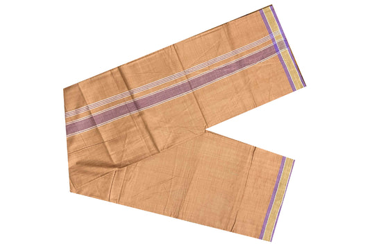 Southloom Premium Handloom Dark Saffron (Kaavi) Single Mundu with Violet Border (Lungi)