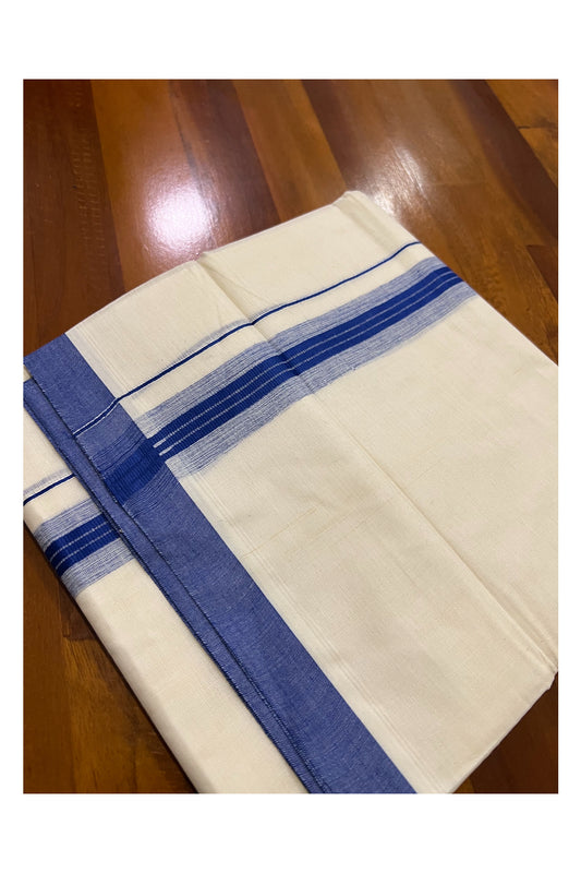 Pure Cotton Off White Double Mundu with Blue Border (South Indian Dhoti)