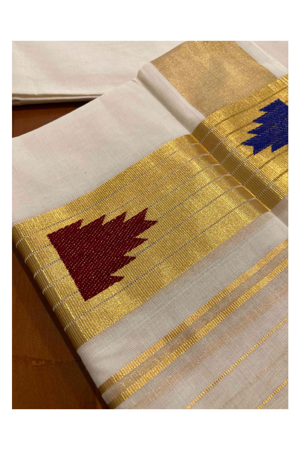 Southloom™ Handloom Premium Single Mundum Neriyathum (Set Mundu) with Temple Work inside Border