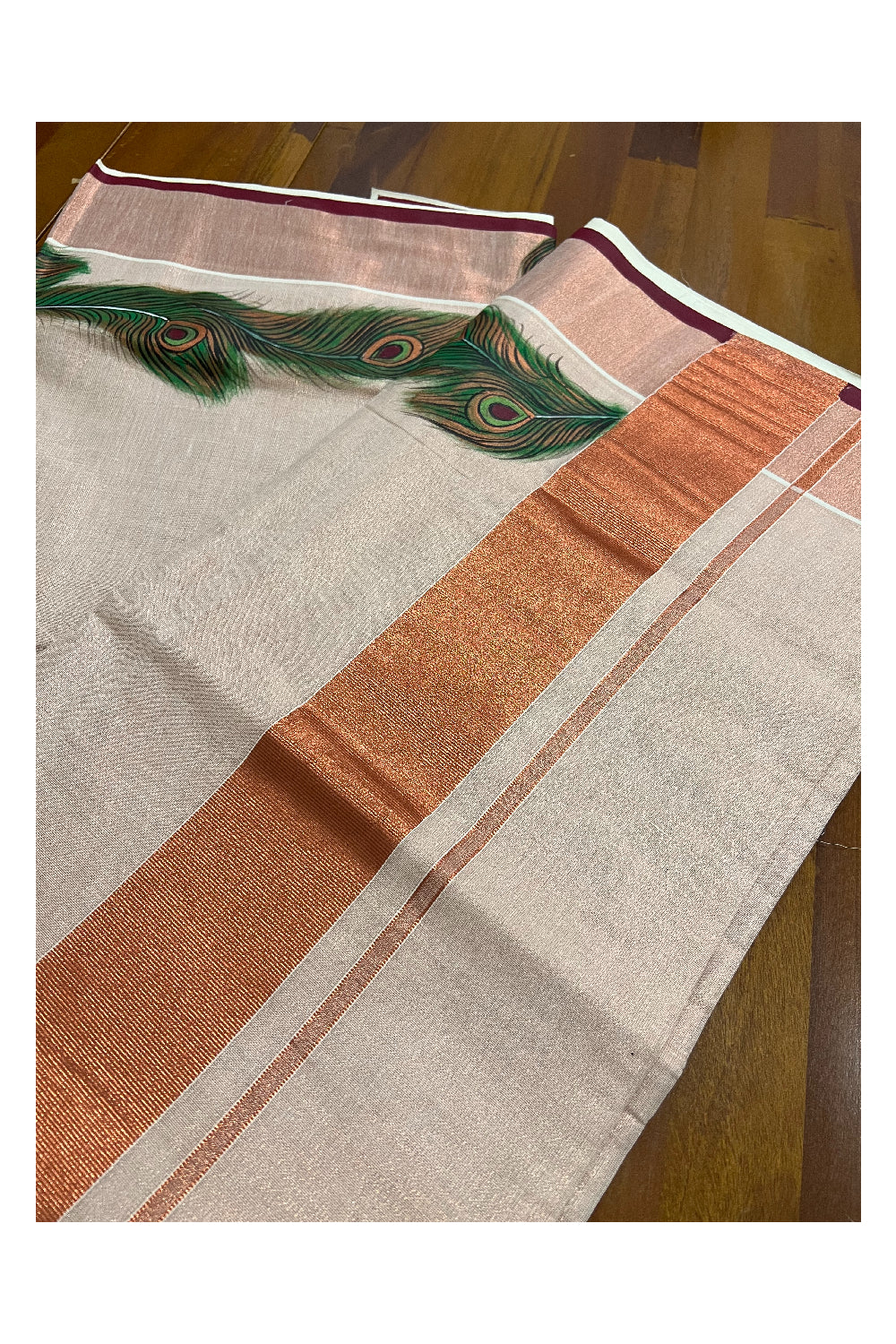 Southloom Onam 2022 Copper Tissue Kasavu Saree with Hand Painted Mural Artwork
