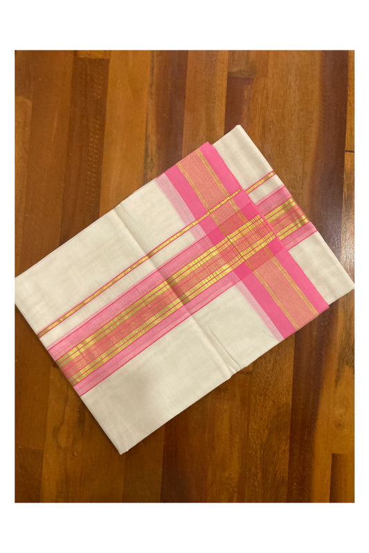 Southloom Premium Handloom Kasavu Double Mundu / Dhoti with Pink Kara