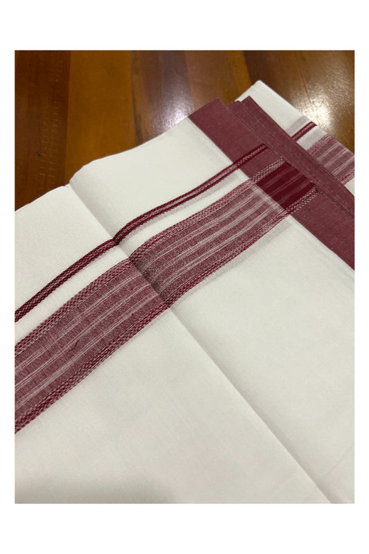 Pure White Kerala Cotton Double Mundu with Maroon Border (South Indian Dhoti)