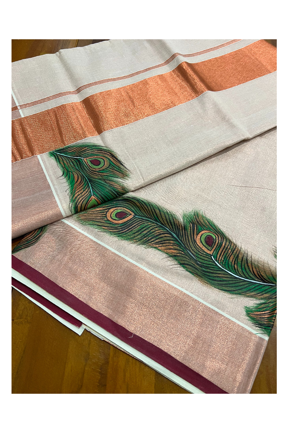Southloom Onam 2022 Copper Tissue Kasavu Saree with Hand Painted Mural Artwork