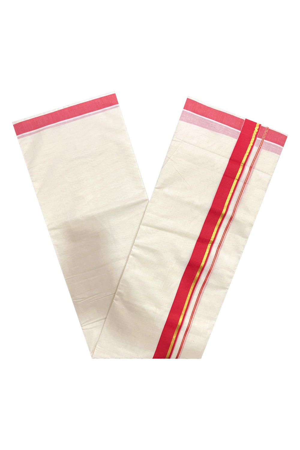 Pure Cotton Double Mundu with Kasavu Dark Orange Kara (South Indian Dhoti)