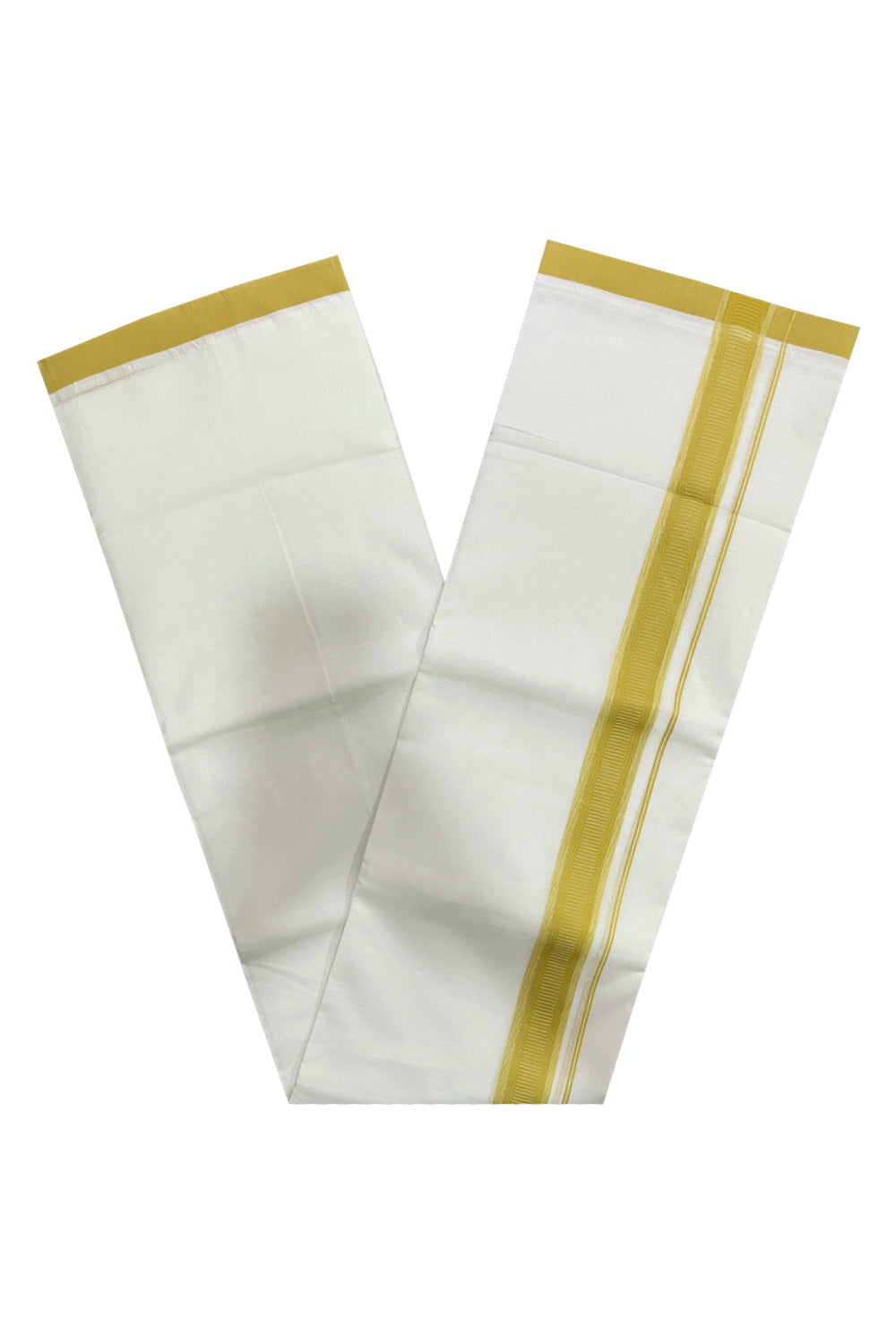 Pure White Cotton Double Mundu with Green Border (South Indian Dhoti)