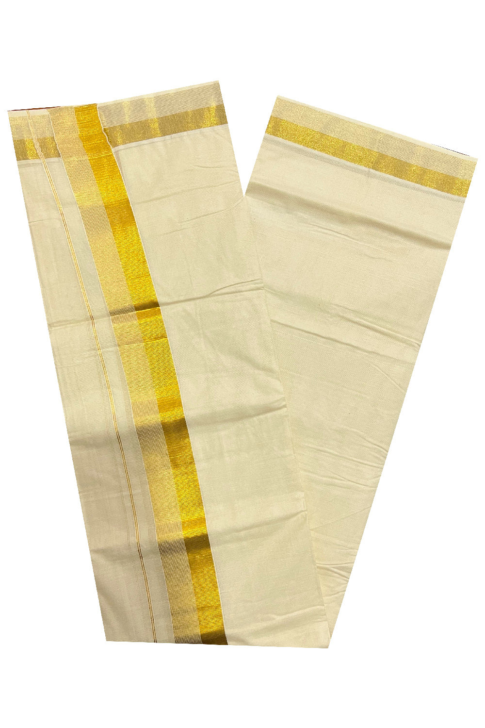 Pure Cotton Off White Double Mundu with Kasavu Lines Border (South Indian Dhoti)