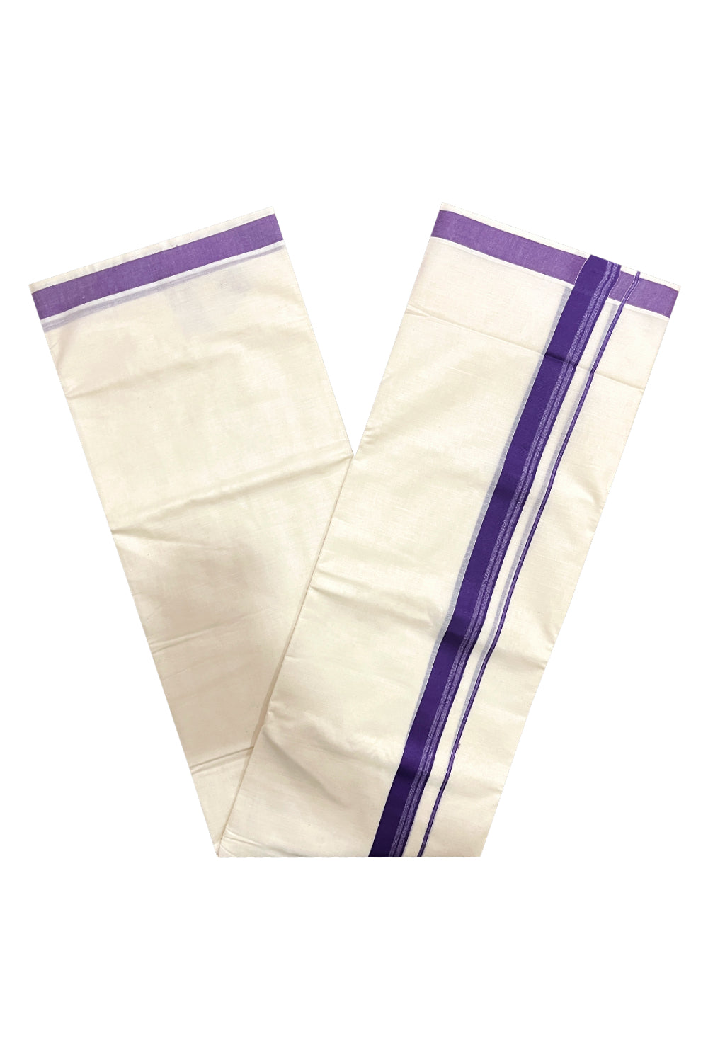 Pure Cotton Double Mundu with Violet Kara (South Indian Kerala Dhoti)