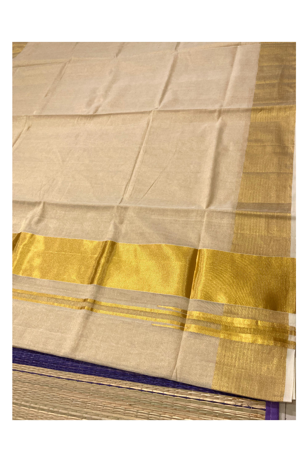 Southloom™ Handloom Premium Tissue Kasavu Saree with 4 inch Pallu