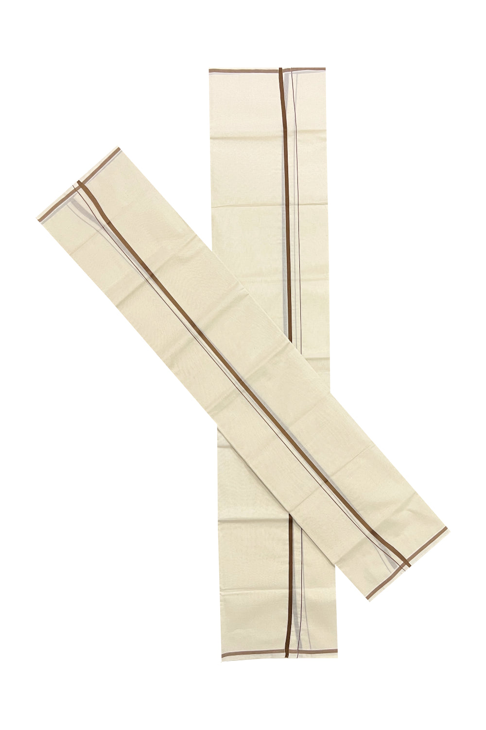 Kerala Cotton Set Mundu (Mundum Neriyathum) with 0.5 inch Brown Border