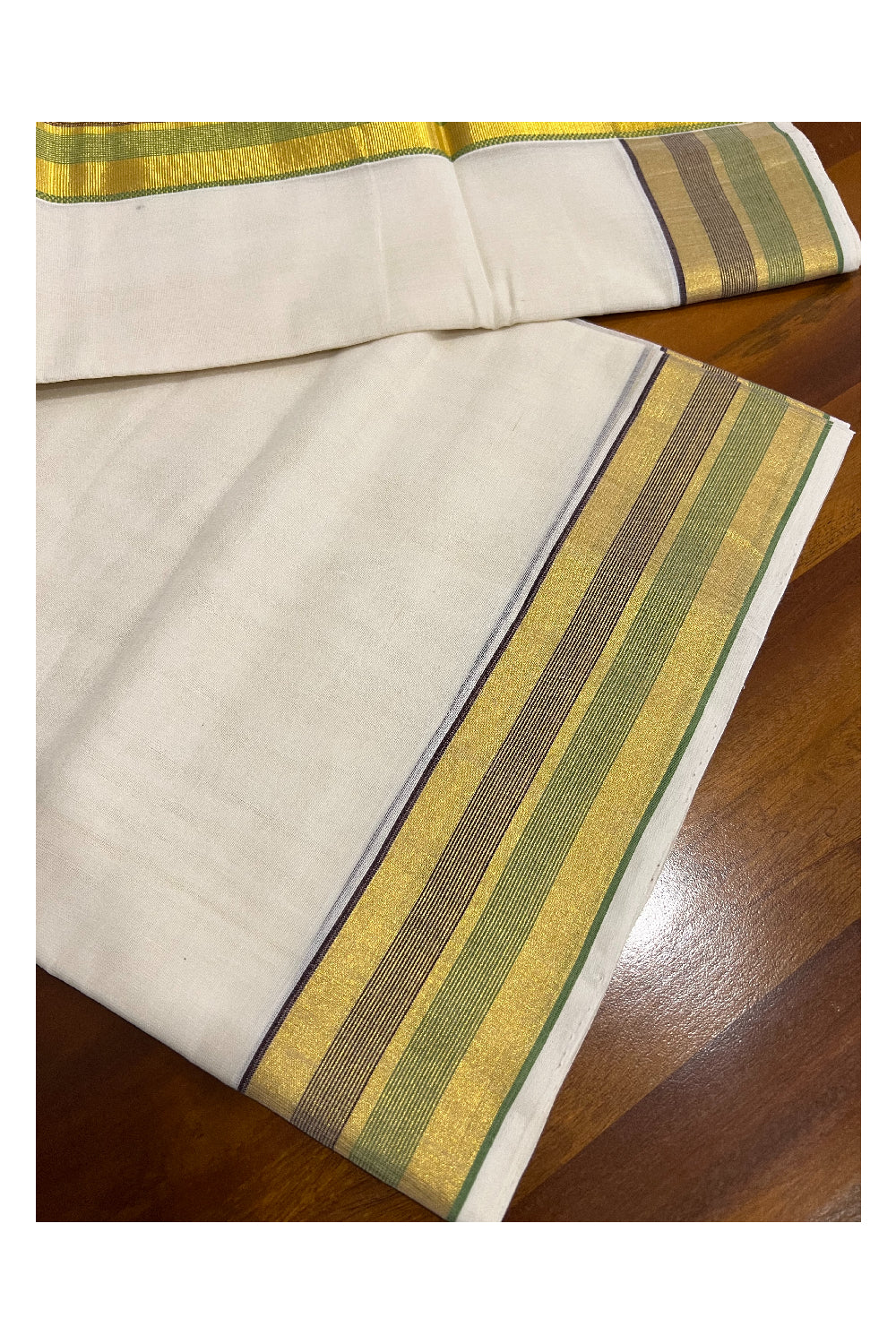 Southloom™ Premium Handloom Kerala Saree with Kasavu Brown and Light Green Border