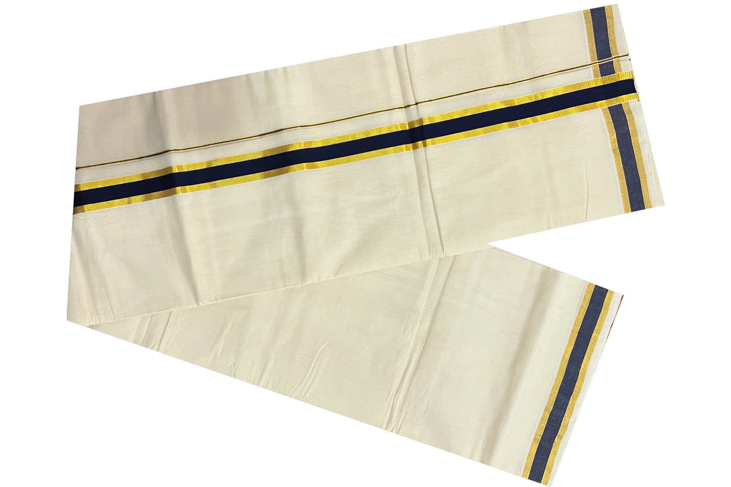 Southloom Balaramapuram Handloom Pure Cotton Mundu with Black and Kasavu Border (South Indian Dhoti)