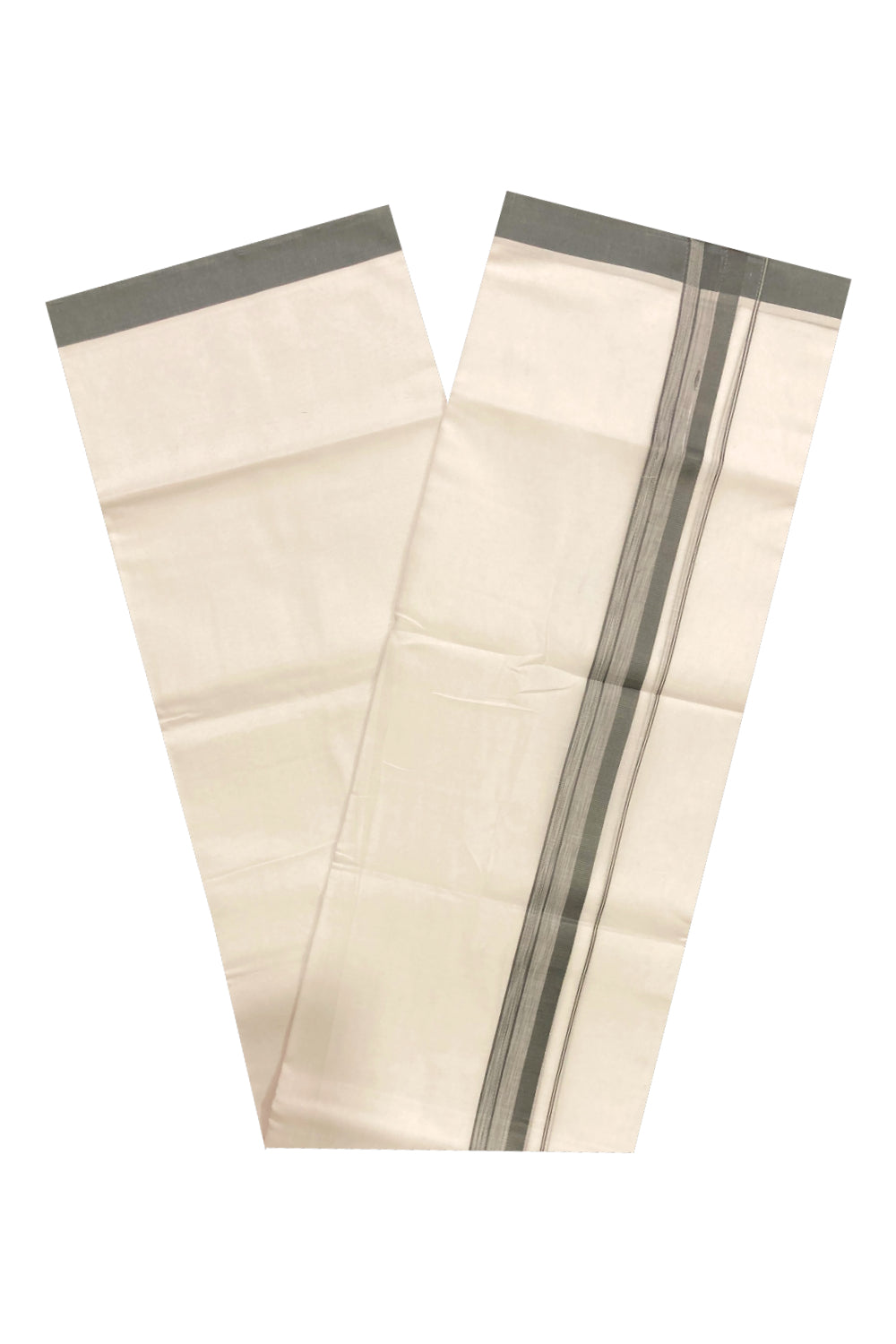 Pure White Cotton Double Mundu with Grey Border (South Indian Dhoti)