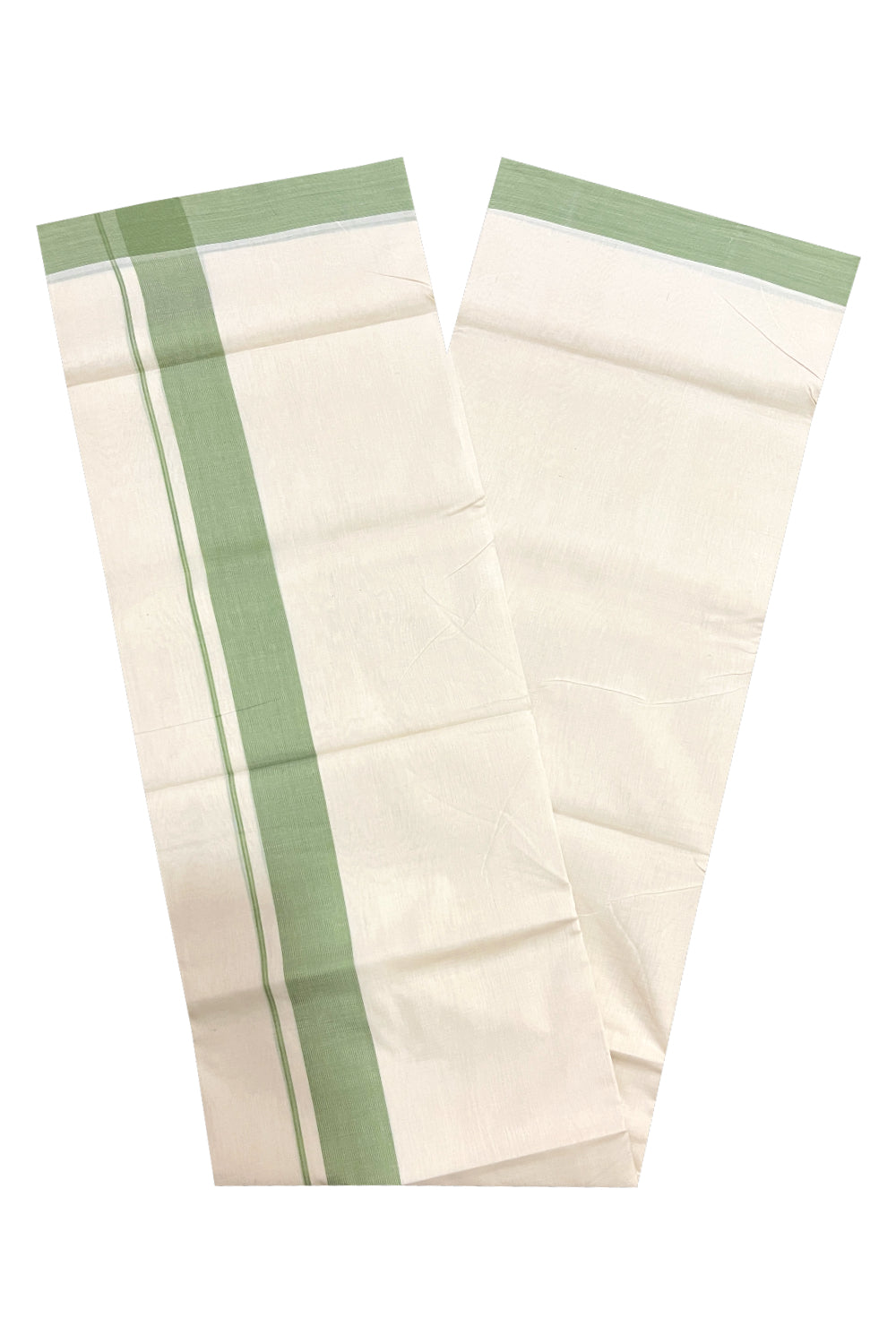 Southloom Premium Unakkupaavu Handloom Mundu with Green Lines Border (South Indian Dhoti)