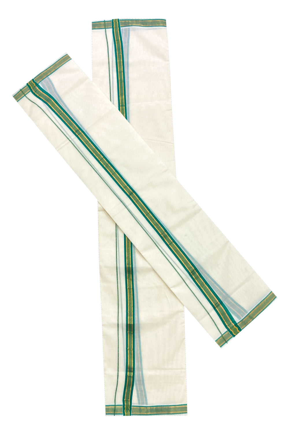 Mundum Neriyathum Double (Set Mundu) with Green and Kasavu Border