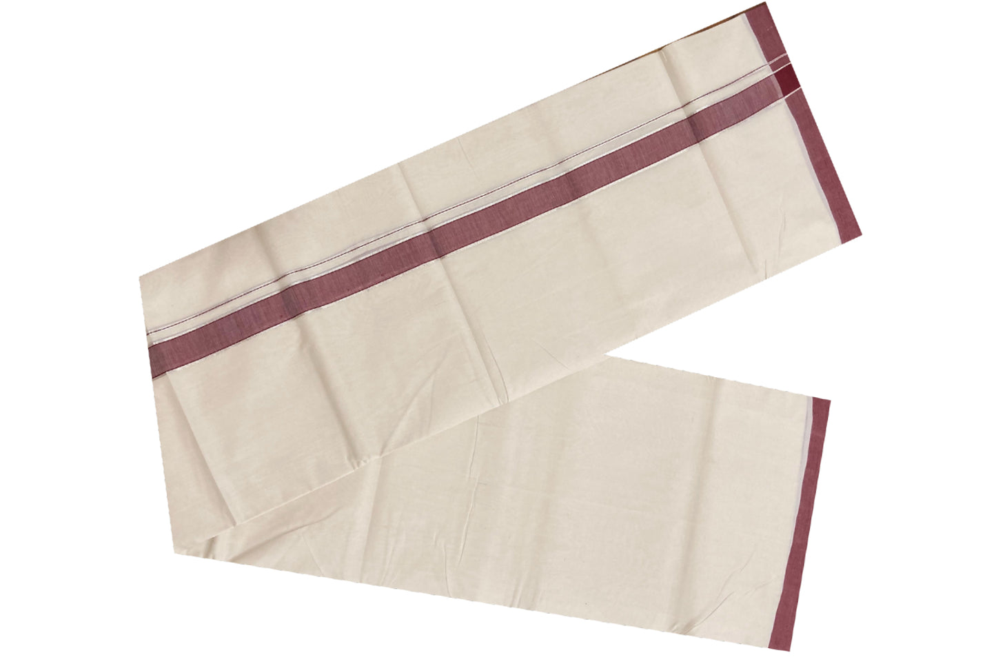 Southloom Balaramapuram Unakkupaavu Premium Handloom Mundu with Maroon and Silver Kasavu Border