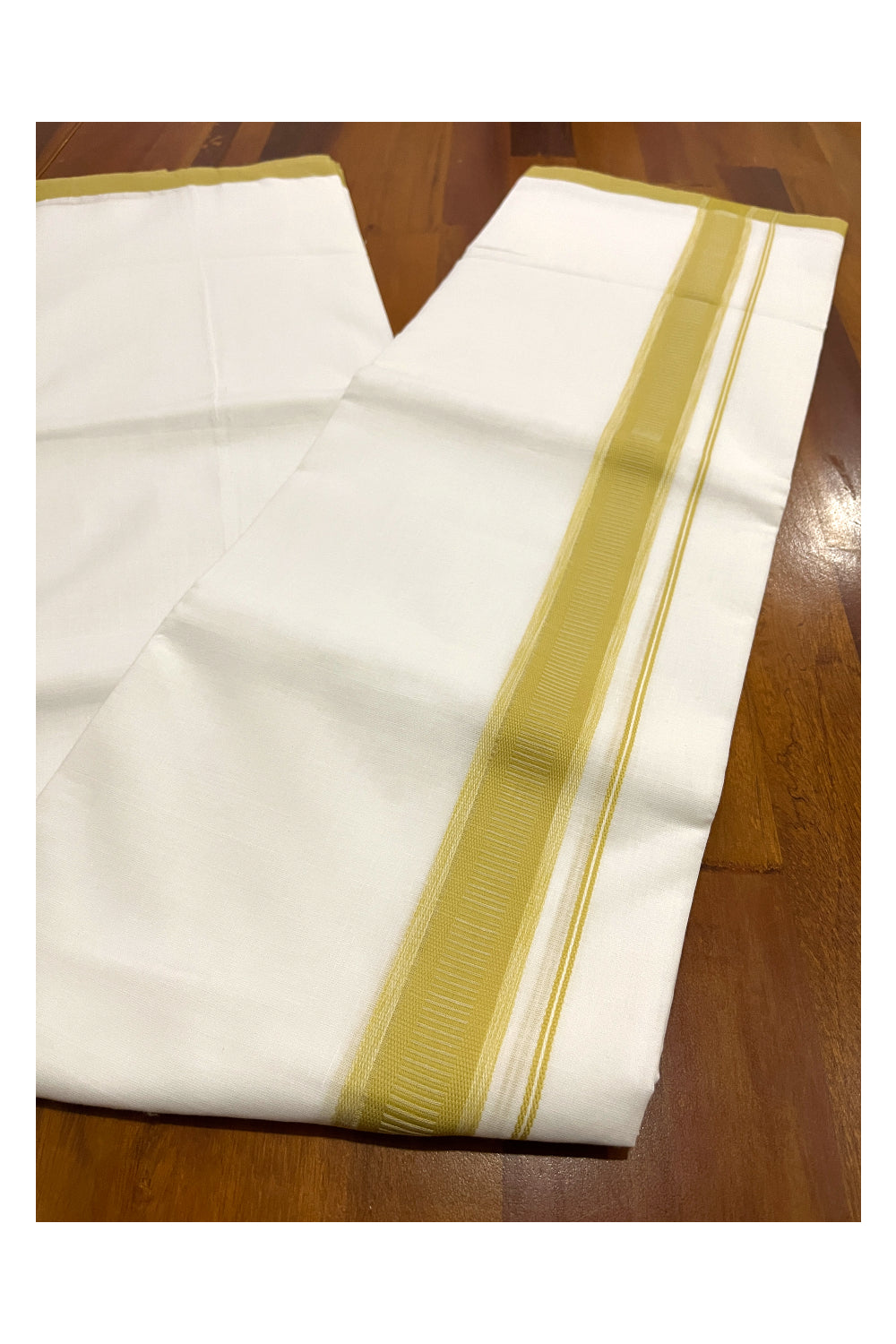 Pure White Cotton Double Mundu with Green Border (South Indian Dhoti)