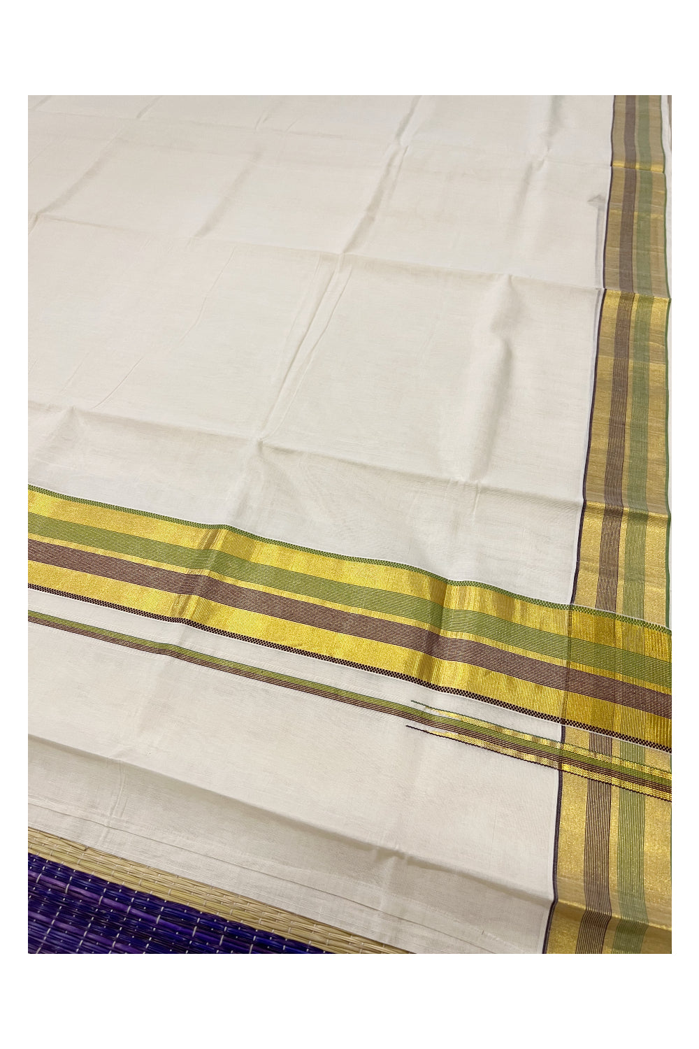 Southloom™ Premium Handloom Kerala Saree with Kasavu Brown and Light Green Border