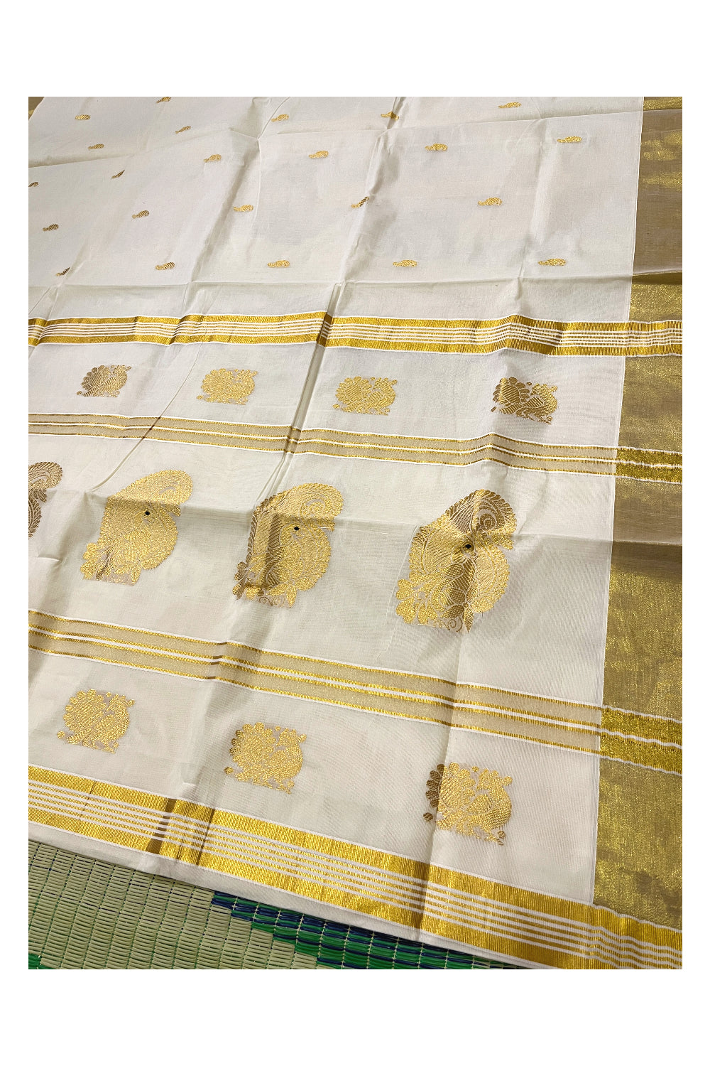 Kerala Cotton Kasavu Saree with Heavy Woven Works (Vishu Saree 2023)