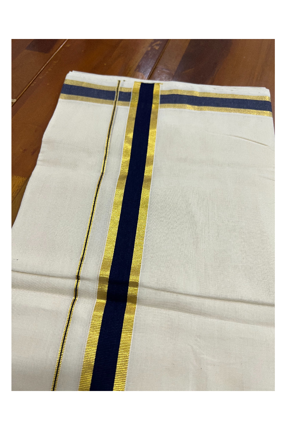 Southloom Balaramapuram Handloom Pure Cotton Mundu with Black and Kasavu Border (South Indian Dhoti)