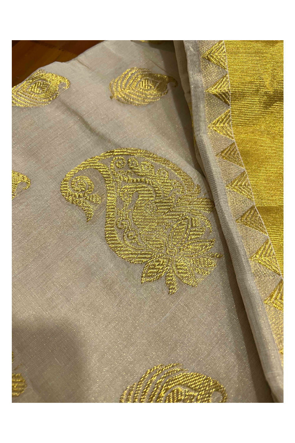 Southloom Premium Kuthampully Handloom Tissue Heavy Work Saree with Peacock Motifs