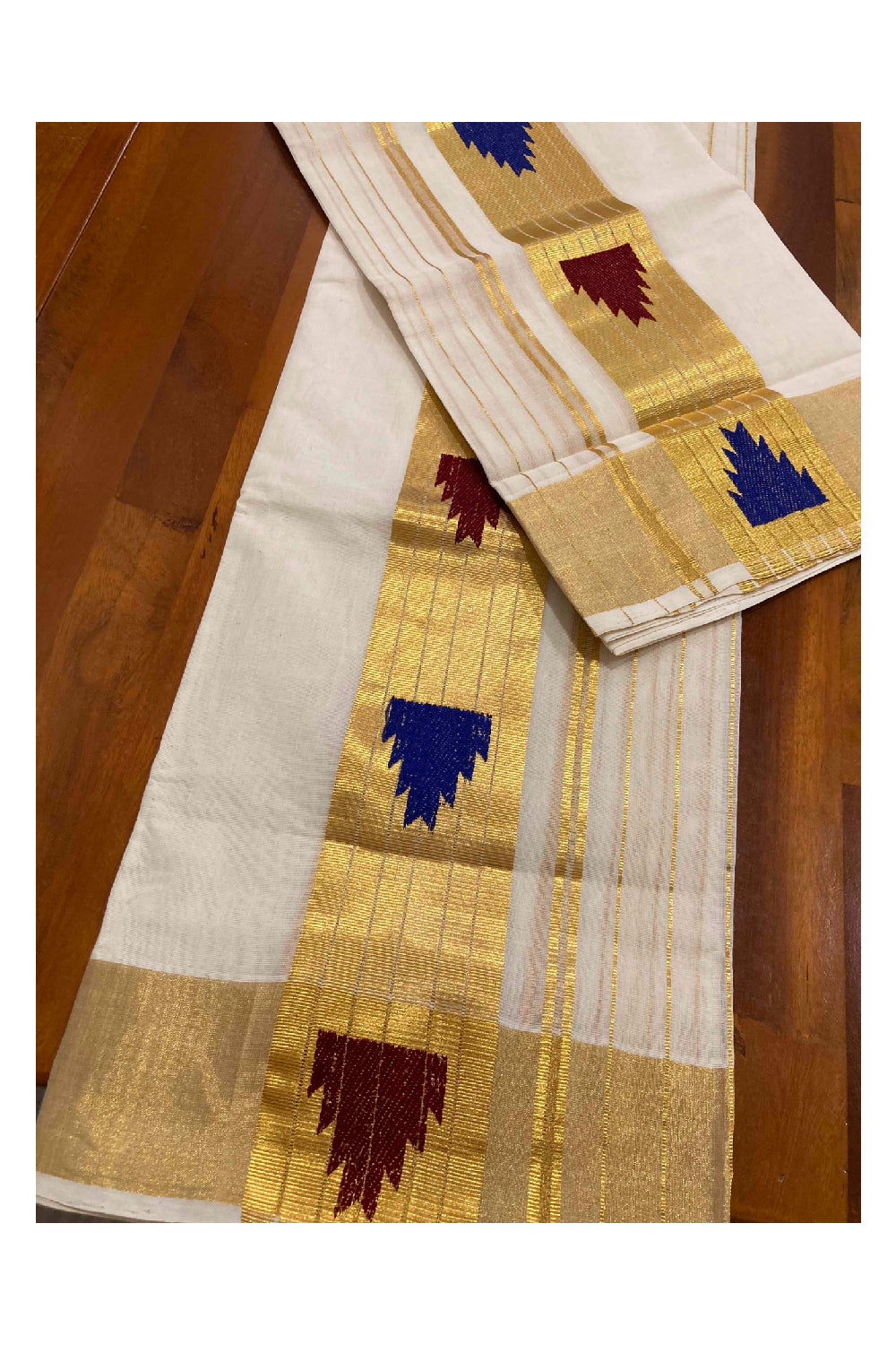 Southloom™ Handloom Premium Single Mundum Neriyathum (Set Mundu) with Temple Work inside Border