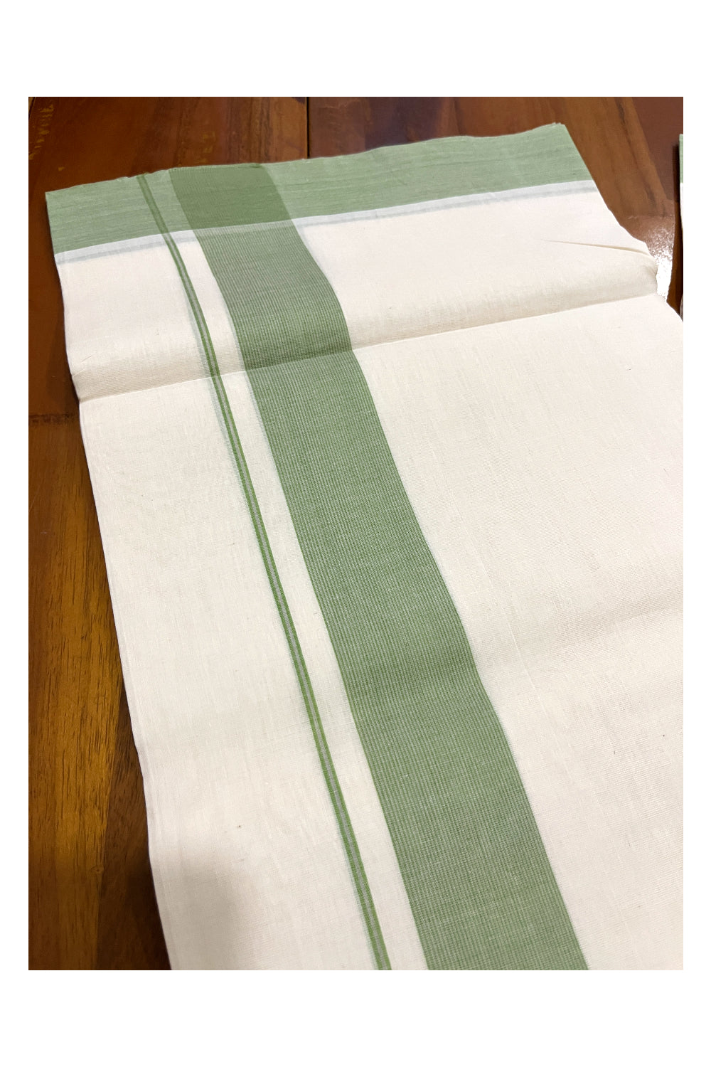 Southloom Premium Unakkupaavu Handloom Mundu with Green Lines Border (South Indian Dhoti)