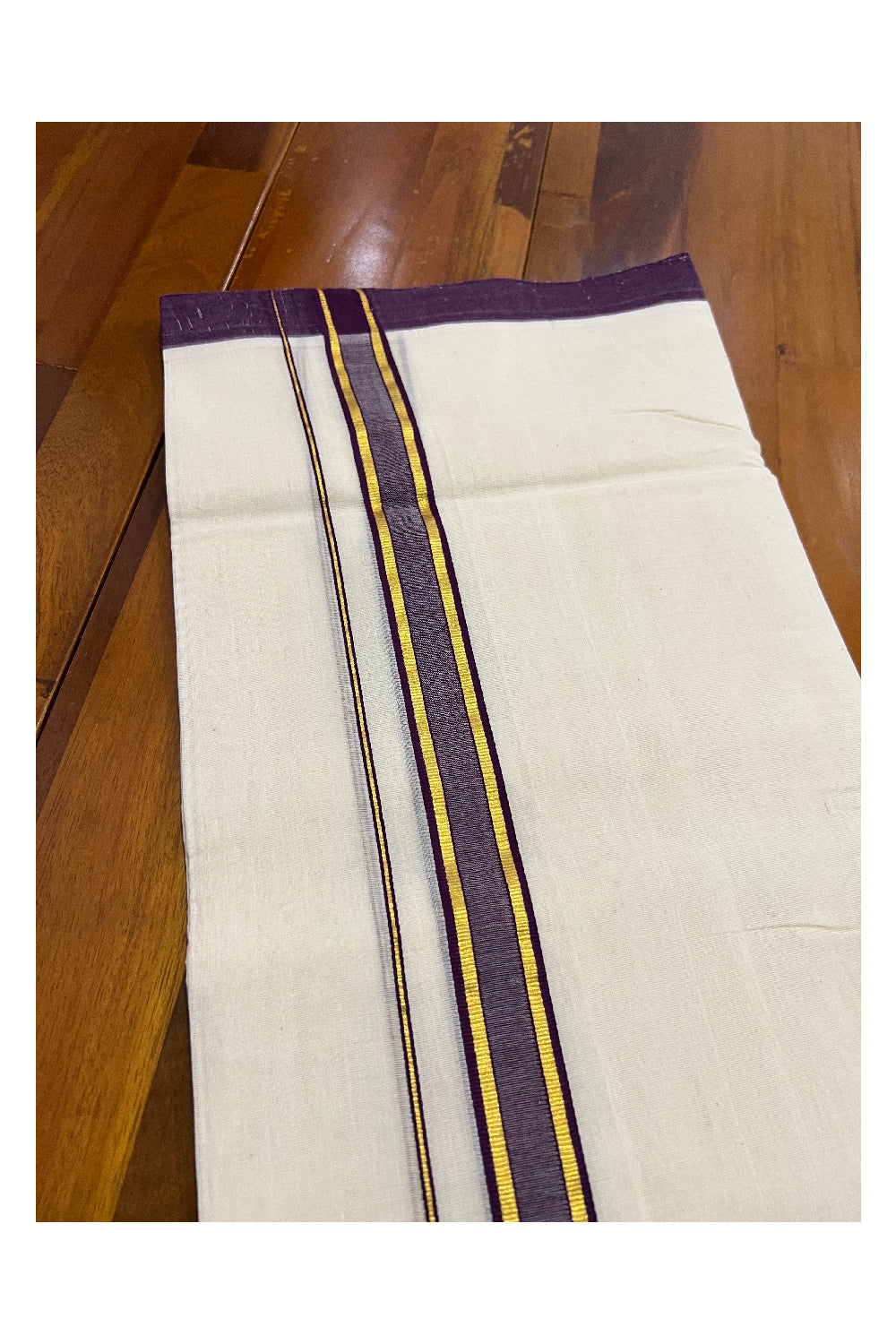 Southloom Balaramapuram Unakkupaavu Handloom Mundu with Purple and Kasavu Border