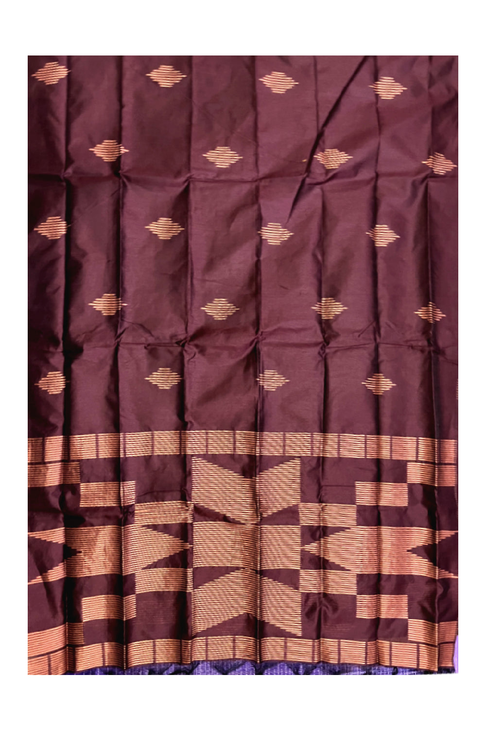 Southloom Semi Tussar Dark Brown Saree with Thread Works Design