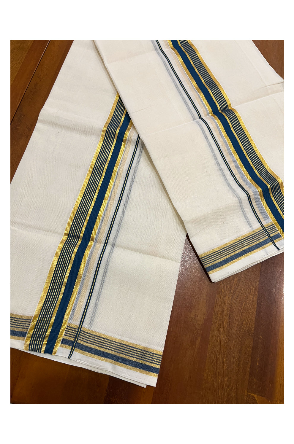 Southloom Premium Handloom Set Mundu with Kasavu and Blue Border