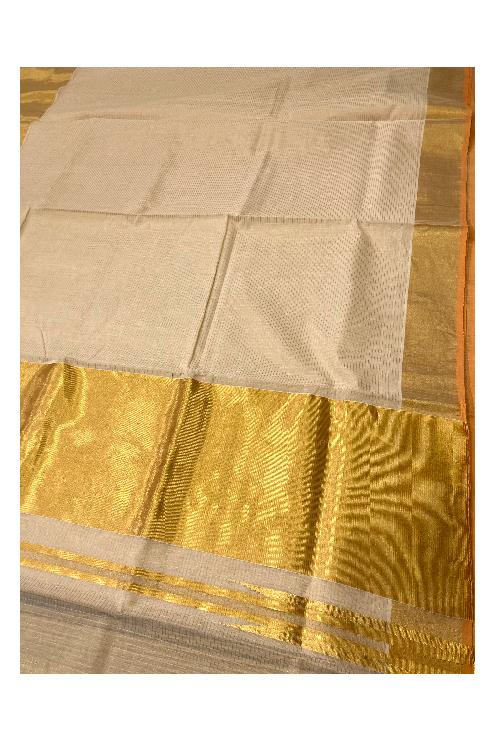 Southloom™ Handloom Kerala Premium Saree with Kasavu Micro Check Design Body