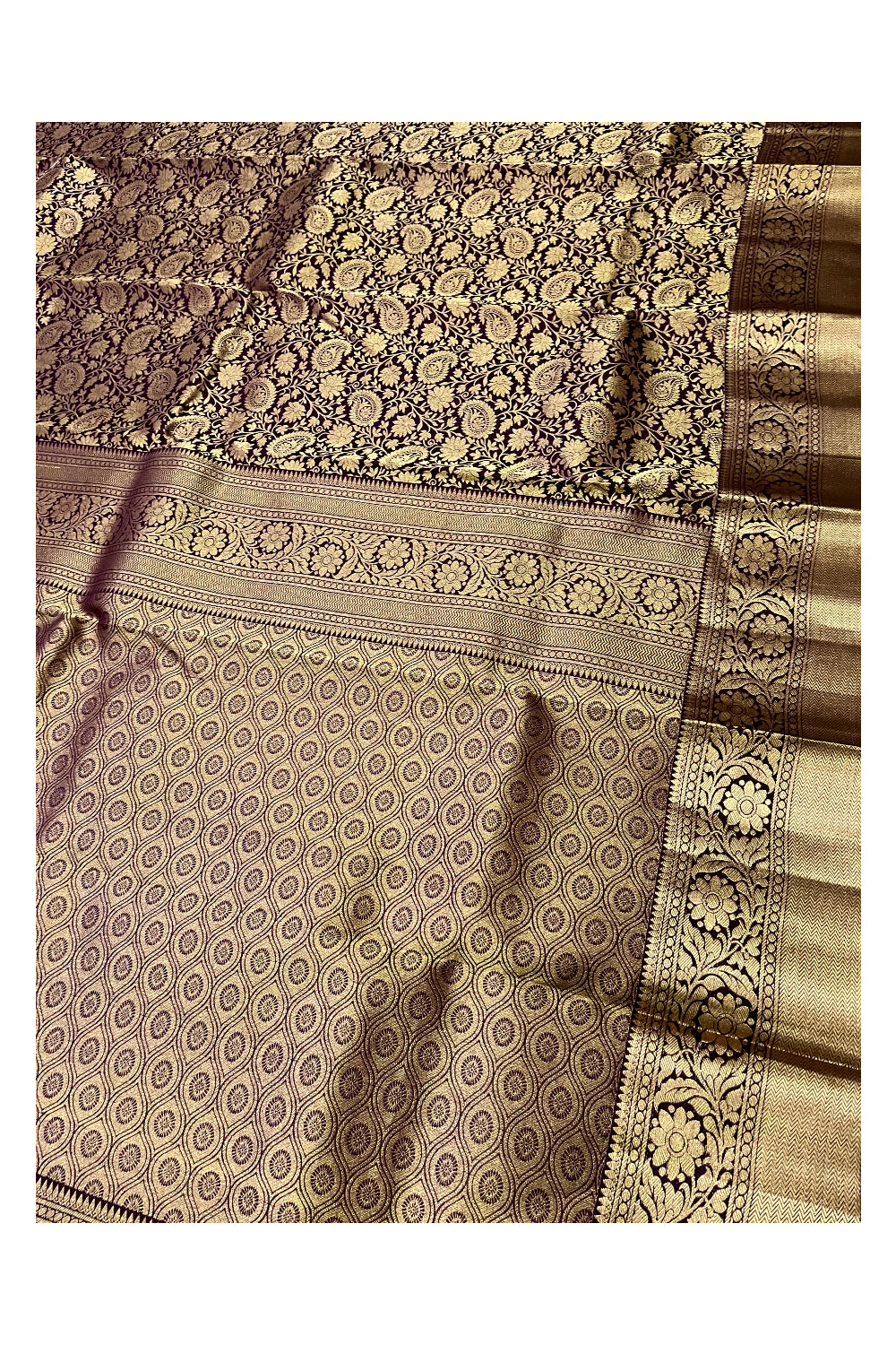 Southloom Double Warp Handloom Pure Silk Kanchipuram Purple Manthrakodi Saree with Kasavu Woven Works