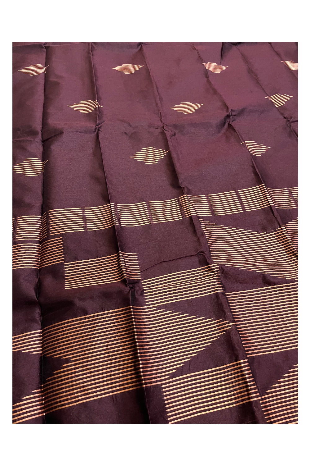 Southloom Semi Tussar Dark Brown Saree with Thread Works Design