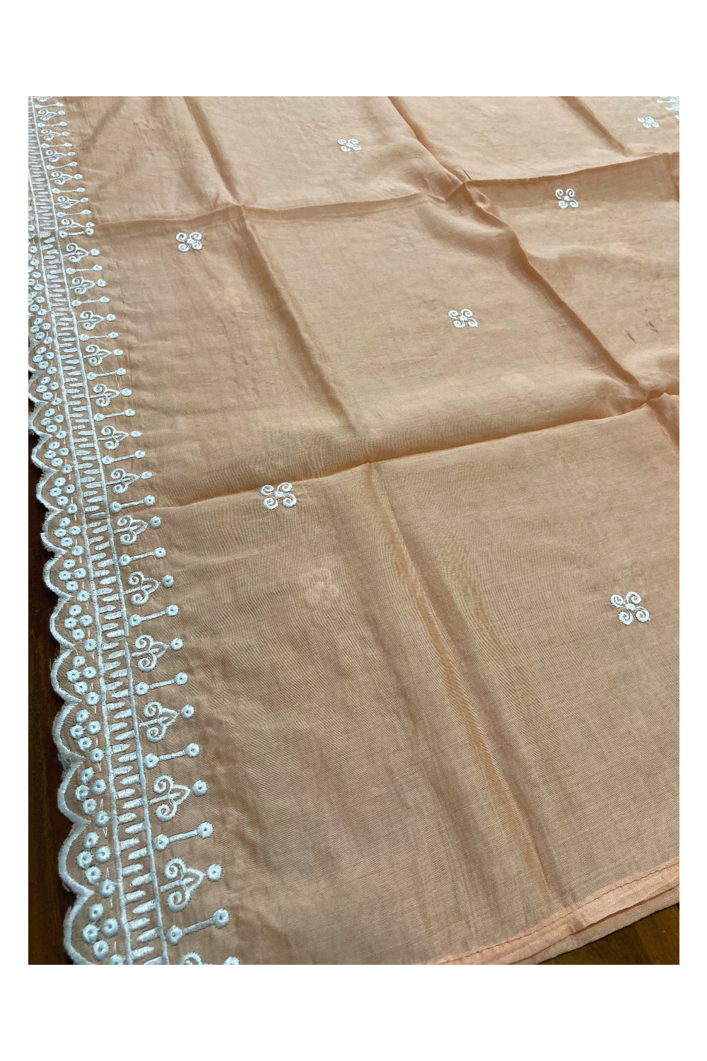 Southloom™ Cotton Churidar Salwar Suit Material in Peach with White Thread work Design