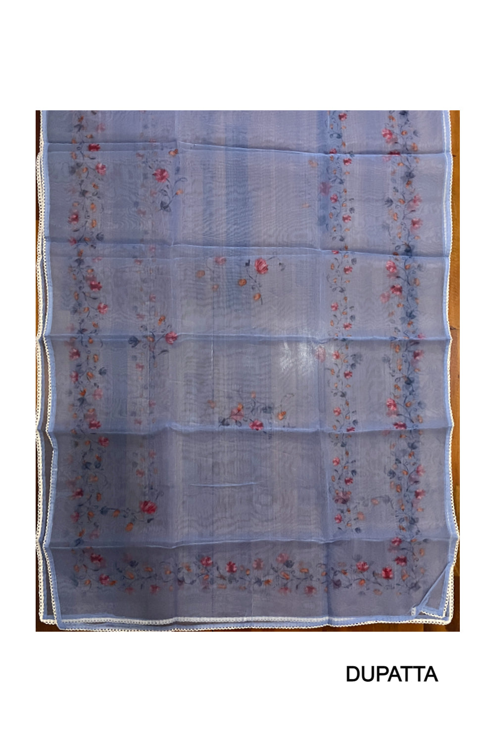 Southloom™ Organza Churidar Salwar Suit Material in Blue with Thread Works