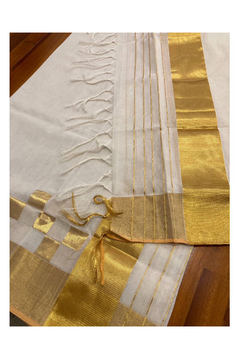 Southloom™ Handloom Premium Wedding Single Mundum Neriyathum (Set Mundu) with Design Border