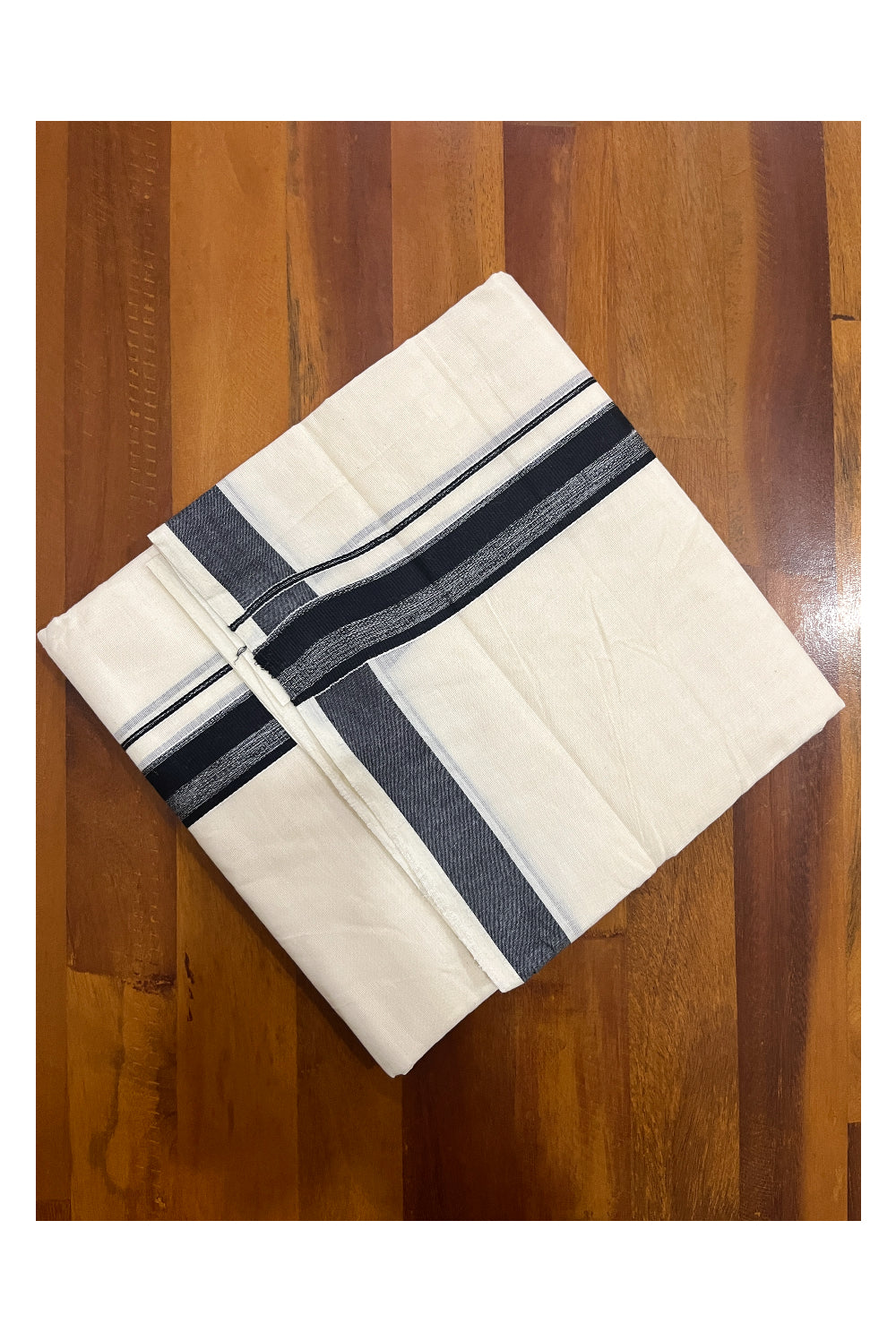 Pure Cotton Double Mundu with Black Kara (South Indian Dhoti)