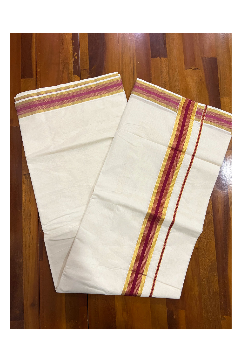 Pure Cotton Kerala Saree with Kasavu and Maroon 2 inch Border