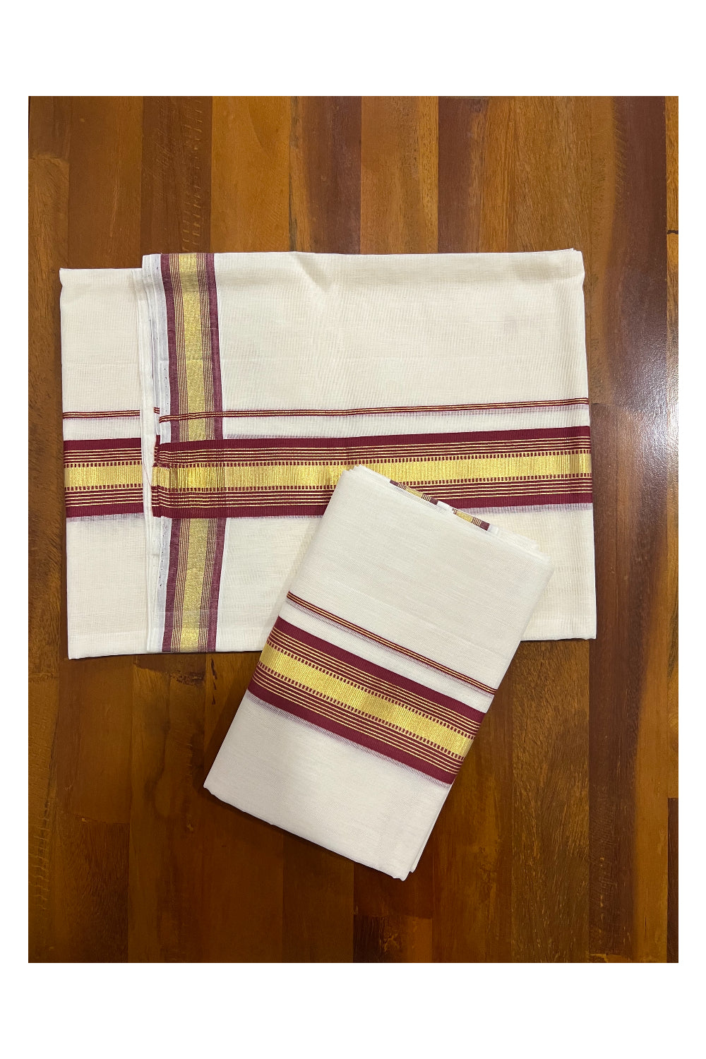 Southloom Premium Handloom Set Mundu with Kasavu and Brick Red Border 2.70 Mtrs