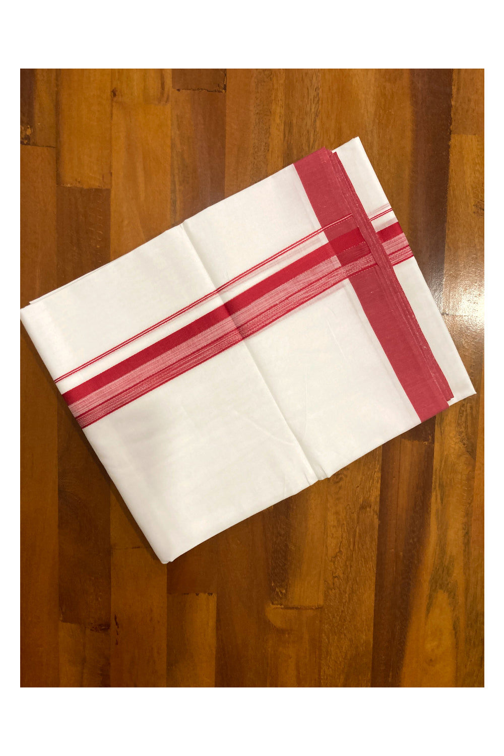 Pure White Cotton Double Mundu with Red Border (South Indian Dhoti)