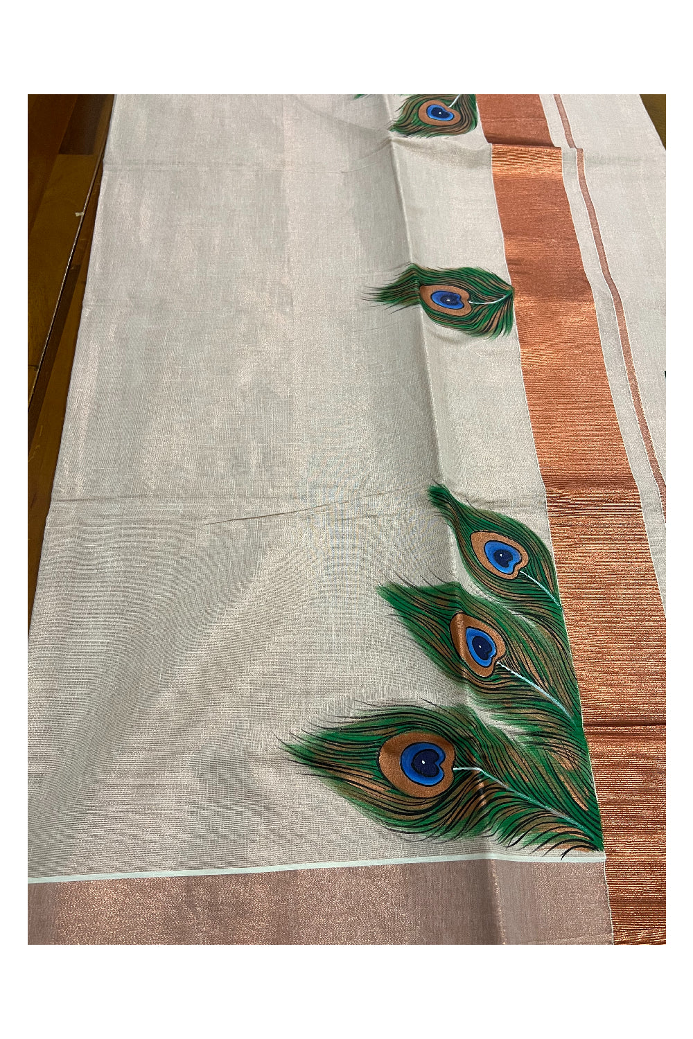 Southloom Onam 2022 Copper Tissue Kasavu Saree with Hand Painted Mural Artwork