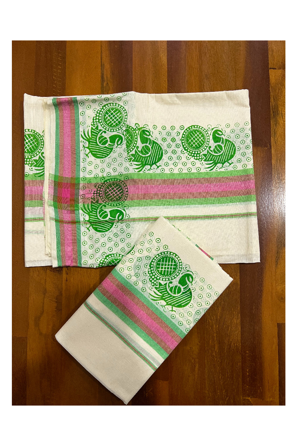 Southloom Onam 2022 Mulloth Soft Cotton Set Mundu with Magenta Kara and Block Print