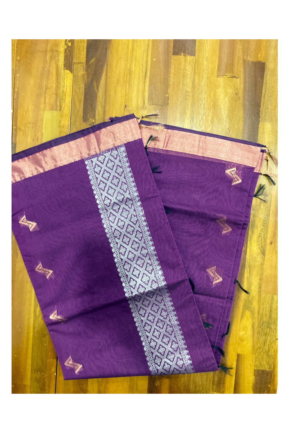 Southloom Violet Cotton Silk Saree with Golden Designer Butta Works