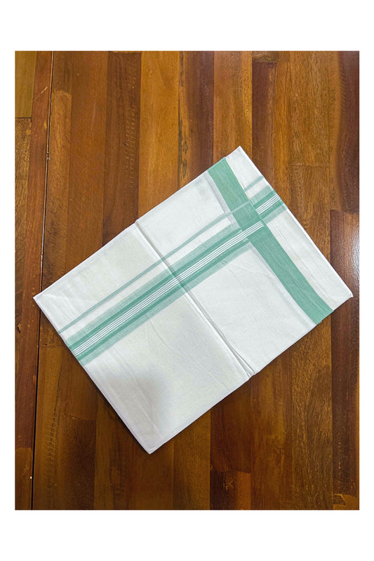 Pure White Cotton Mundu with Light Green Kara (South Indian Dhoti)