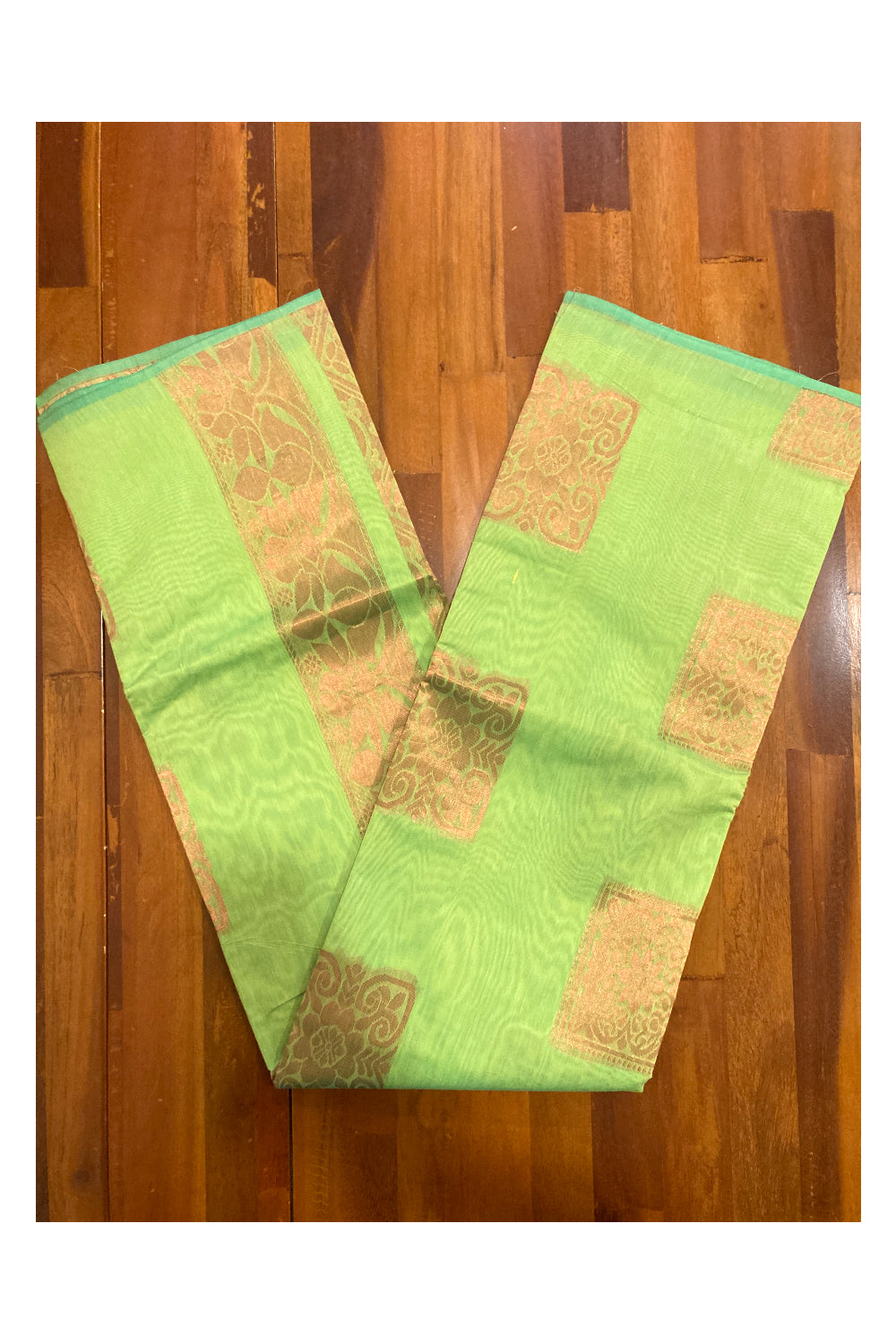 Southloom Cotton Silk Borderless Light Green Designer Saree with Zari Motifs