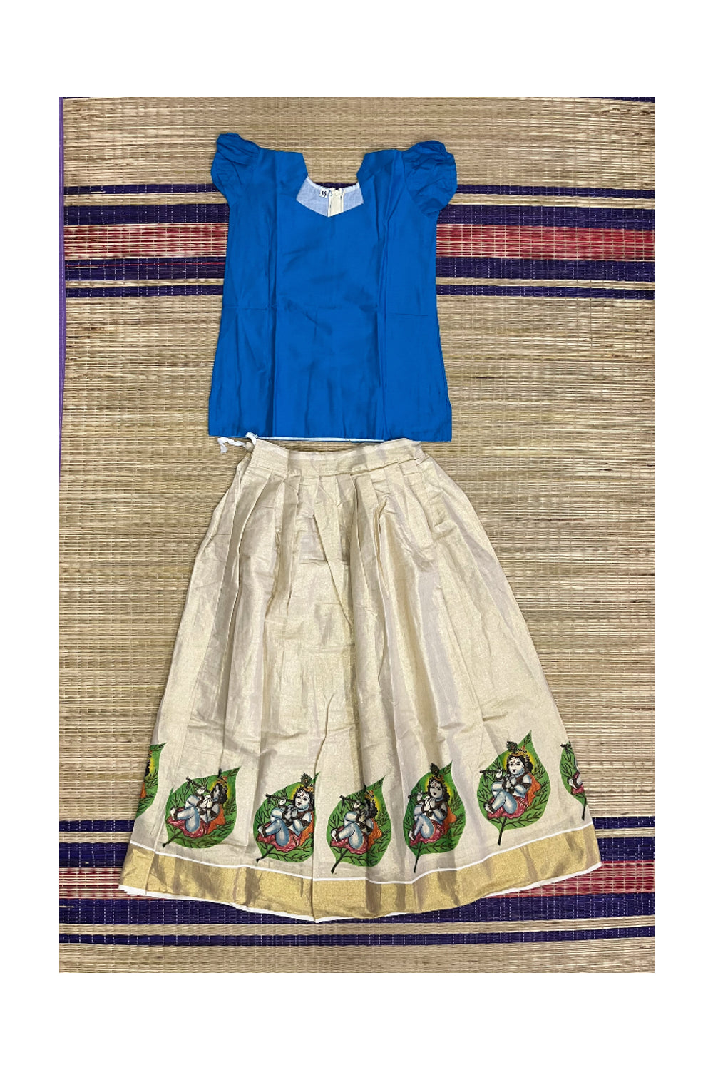 Southloom Kerala Pavada Blouse with Baby Krishna Mural Design (Age - 10 Year)