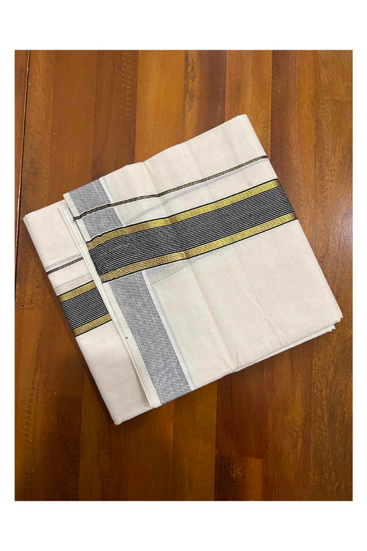 Off White Kerala Double Mundu with Black and Kasavu Border (South Indian Dhoti)